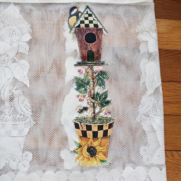 Lace flowers, birds and birdhouses window valance curtain Cottagecore - Picture 8 of 12